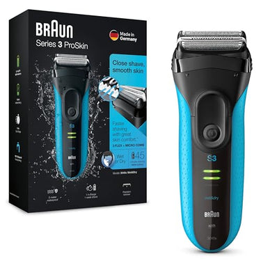 Braun Series 3 ProSkin Elektrorasierer mit Präzisionstrimmer, Rasierer Herren Elektrisch, elektrischer Rasierer, Wet&Dry, rasierapparat, trockenrasierer, Made in Germany, 3040s, schwarz/blau im Sale